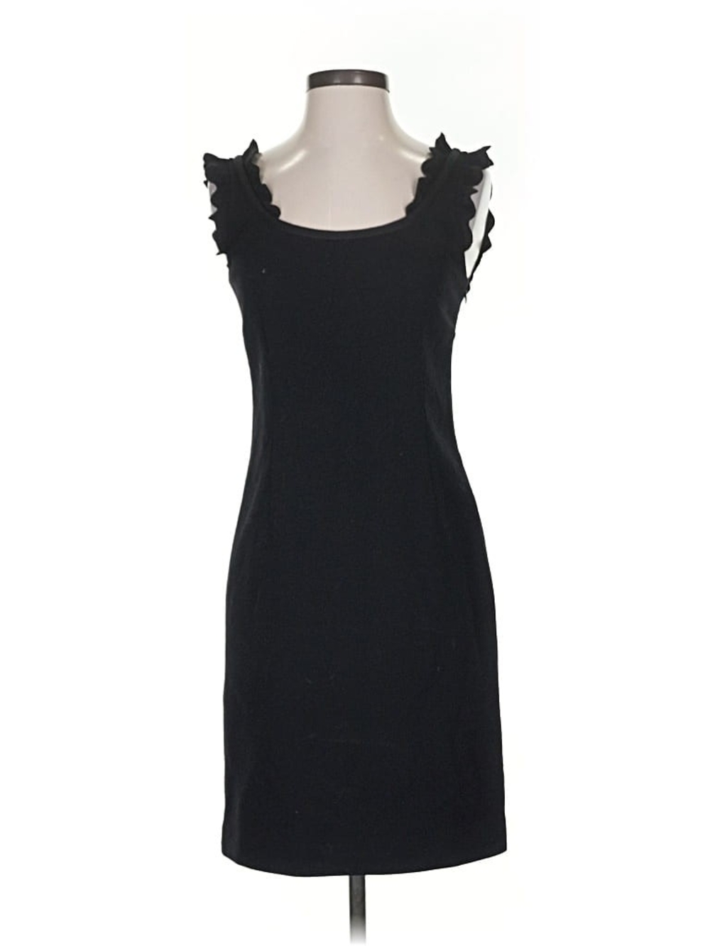 RARE Vintage Moschino Italy Black Wool Ruffle Midi Dress LBD 80 90s Size 8